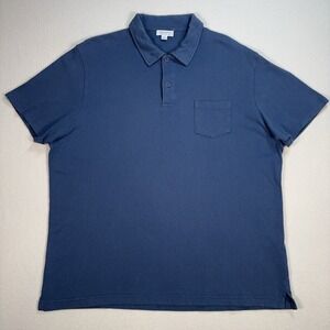 Sunspel Polo Men's 2XL Dusty Blue 100% Cotton Pocket Shirt
